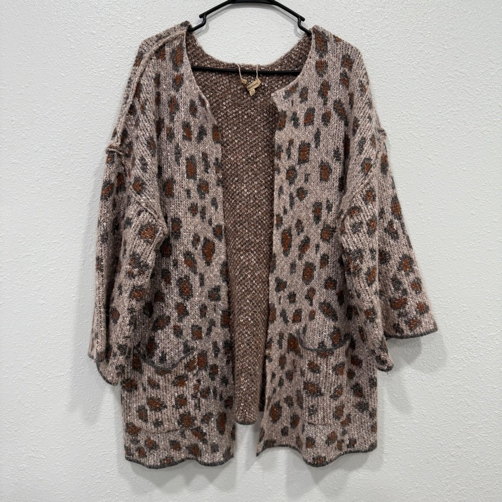 Democracy Leopard Print Open Front Knit Cardigan Sweater Women's XL Cozy‎